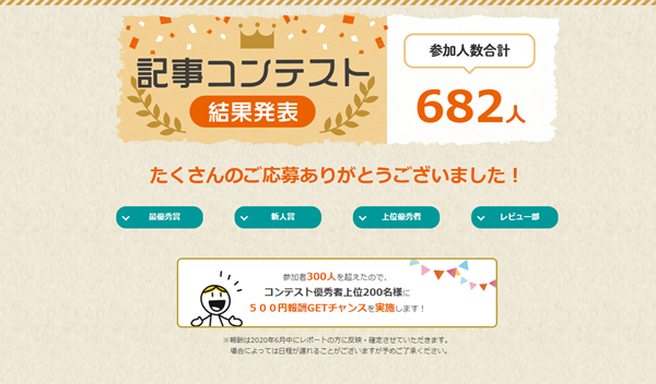 記事コンテストの結果発表ページを公開しました A8スタッフブログ